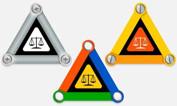 Tre färgade trianglar och rättvisa symbol — Stock vektor