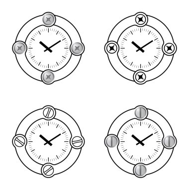 Dört düz kare ve saatler