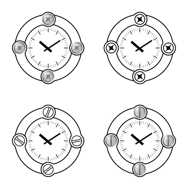 Σύνολο τέσσερις επίπεδες πλαίσια και ρολόγια — Διανυσματικό Αρχείο