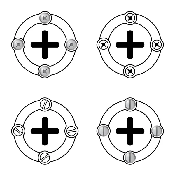 Set van vier platte frames en plus symbool — Stockvector