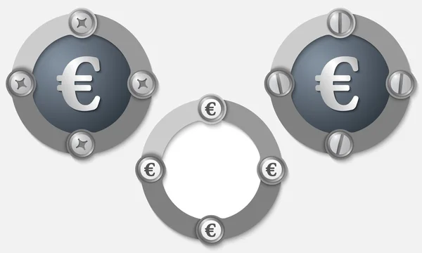 Set de trei pictograme abstracte cu șuruburi și simbol euro — Vector de stoc