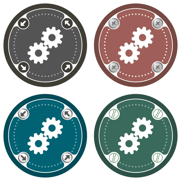 Set of four colored flat icons and cogwheels — Stock Vector