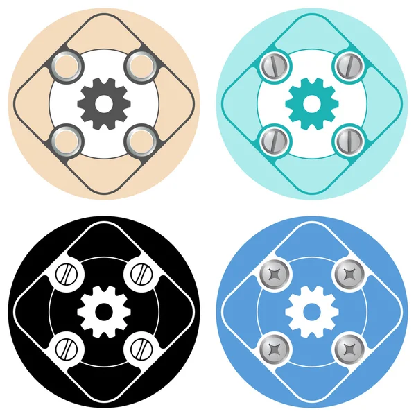 Set of four colored flat simple frames and cogwheels — Stock Vector