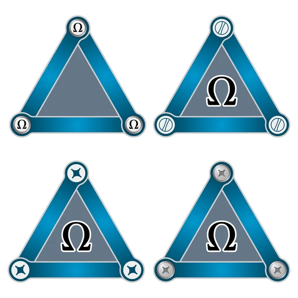 Uppsättning av fyra platt enkel trianglar med skruvar och omega symbol — Stock vektor