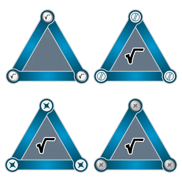 Ensemble de quatre triangles plats simples avec vis et symbole radix — Image vectorielle