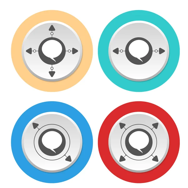 Quatro ícones coloridos abstratos circulares e bolha de fala — Vetor de Stock