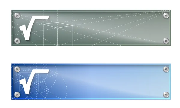 Ensemble de deux bannières avec symbole radix et panneau de verre — Image vectorielle