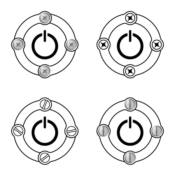 Set of four flat frames and power button — Stock Vector