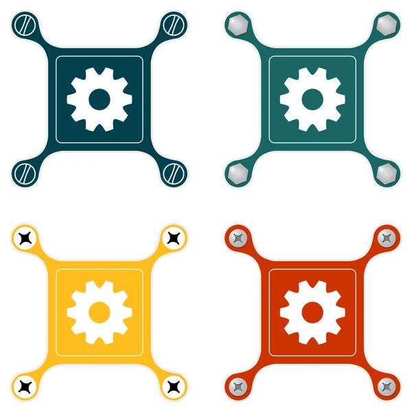 Set of four flat simple icons with screws and cogwheels — Stock Vector