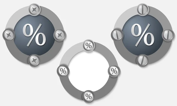 Conjunto de tres iconos abstractos con tornillos y símbolo por ciento — Archivo Imágenes Vectoriales