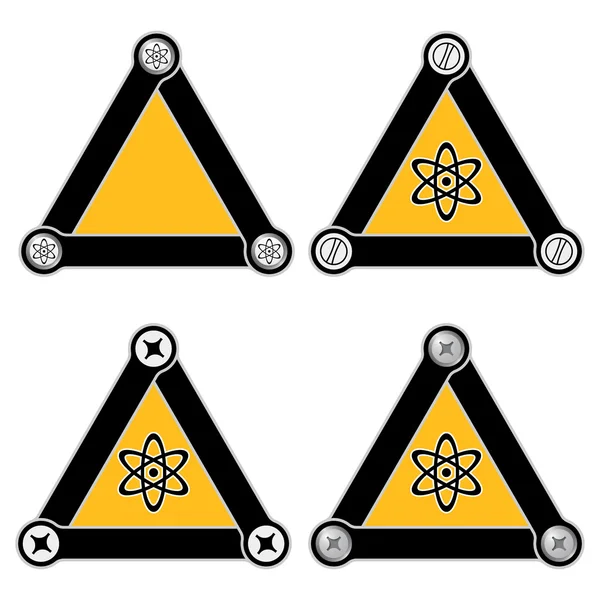 Set di quattro triangoli piatti semplici con viti e simbolo della scienza — Vettoriale Stock