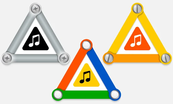Set van drie gekleurde driehoeken en muziek symbool — Stockvector