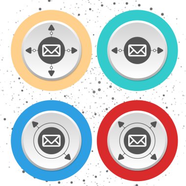 Dört dairesel soyut renkli simgeler ve zarf