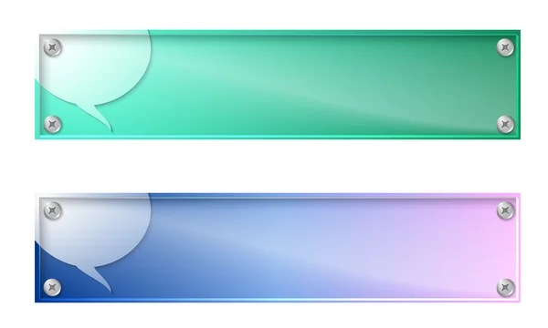 Set van twee banners met toespraak bubble en glas paneel — Stockvector