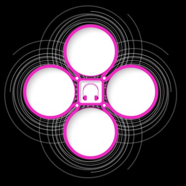 Dört renkli dairesel çerçeve metin ve kulaklıklar için