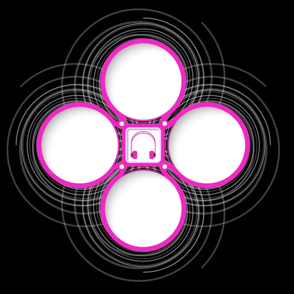 Quatre cadres circulaires colorés pour votre texte et vos écouteurs — Image vectorielle