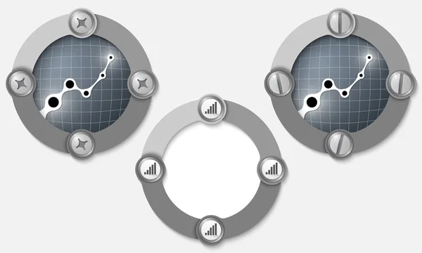 Set di tre icone astratte con viti e grafico — Vettoriale Stock