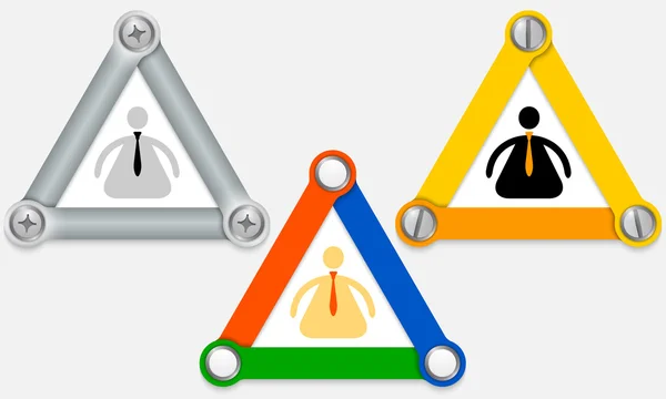 Set di tre triangoli colorati e icona manager — Vettoriale Stock