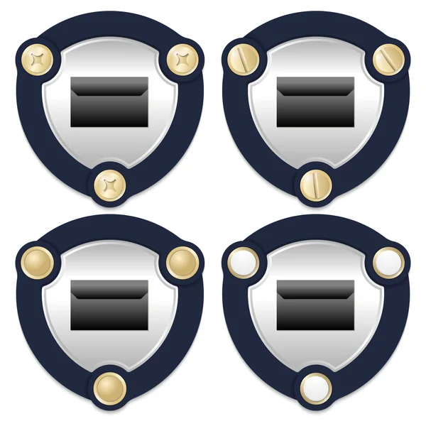 Ensemble de quatre icônes abstraites avec vis dorées et enveloppe — Image vectorielle