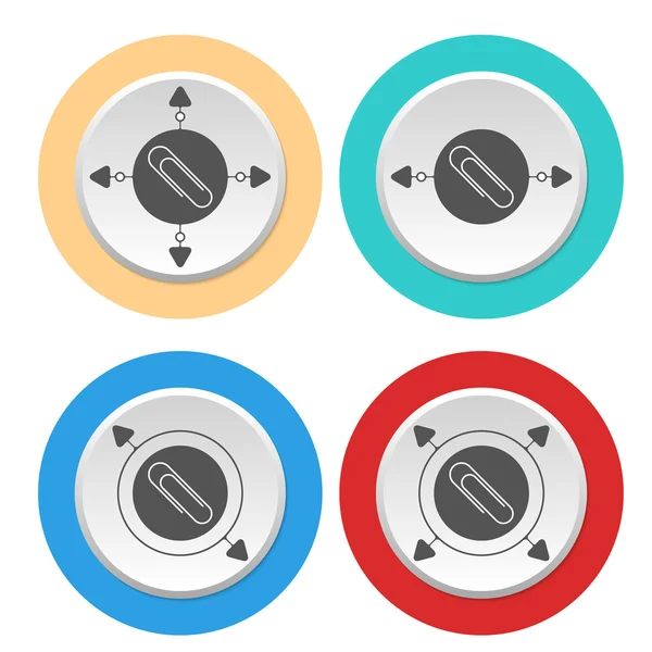 Vier cirkelvormige abstracte gekleurde pictogrammen en paperclip — Stockvector