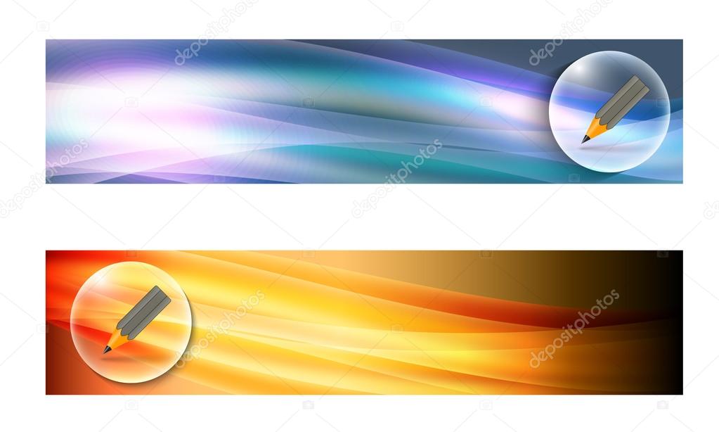 Set of two banners with waves and pencil