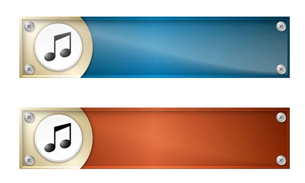 Set van twee banners met muziek symbool en glas paneel — Stockvector