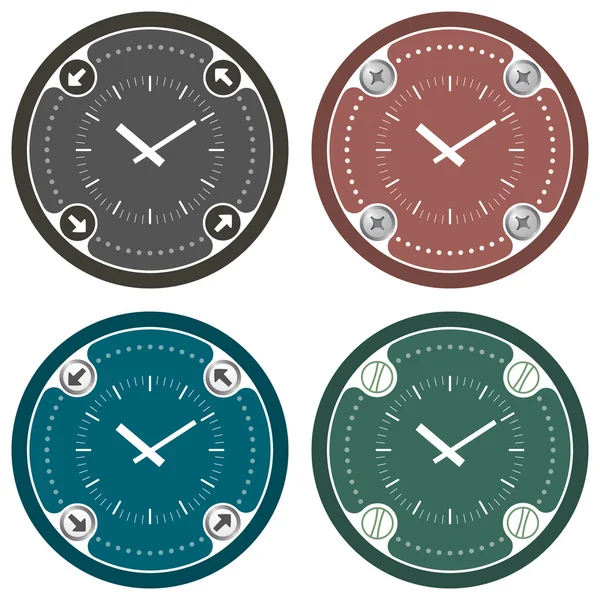 Set van vier gekleurde plat pictogrammen en horloges — Stockvector
