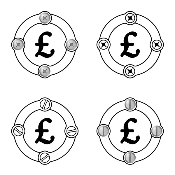 Conjunto de quatro molduras planas e símbolo libra esterlina — Vetor de Stock