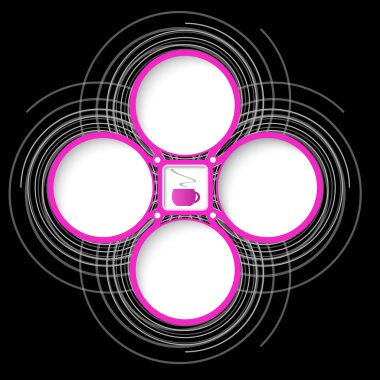 Dört renkli dairesel çerçeve metin ve kahve için