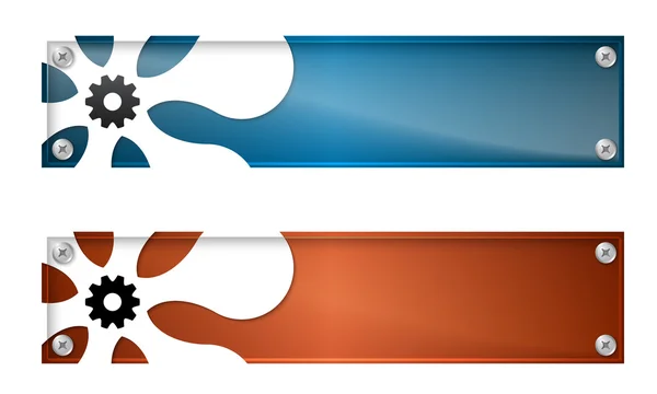 Set of two banners with cogwhels and glass panel — Stock Vector