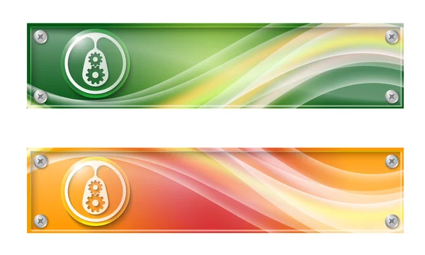Set de dos banners con arco iris de colores y panel de cristal — Vector de stock