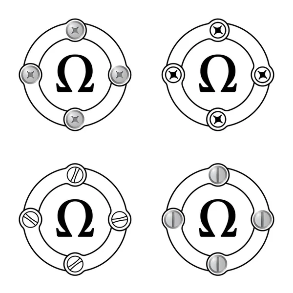 Uppsättning av fyra plana ramar och omega symbol — Stock vektor