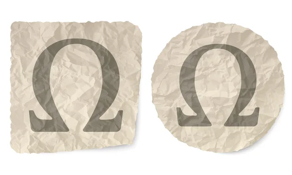Zmačkaný list papíru a symbolem omega — Stockový vektor