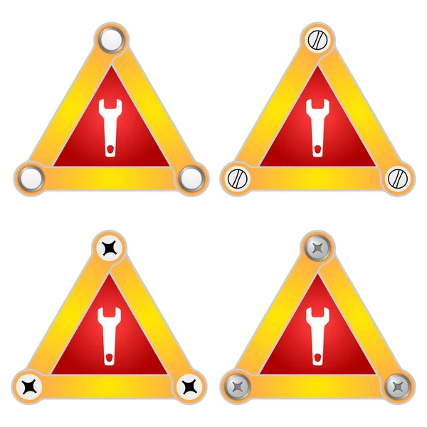 Набор из четырех плоских простых треугольников с винтами и гаечным ключом — стоковый вектор