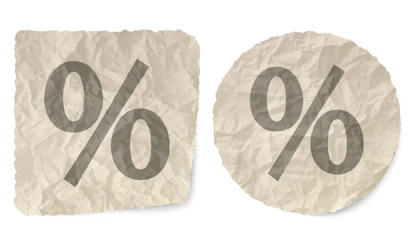 Crumpled slip of paper and a percent symbol — Stock Vector