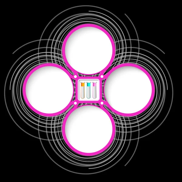 Four colored circular frames for your text and test tubes — Stock Vector