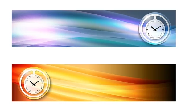 Set de dos banners con ondas y relojes — Vector de stock