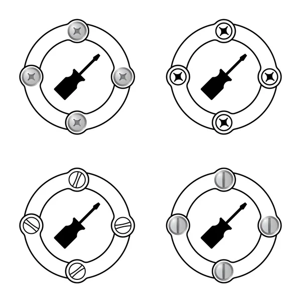 Set van vier platte frames en schroevendraaier — Stockvector