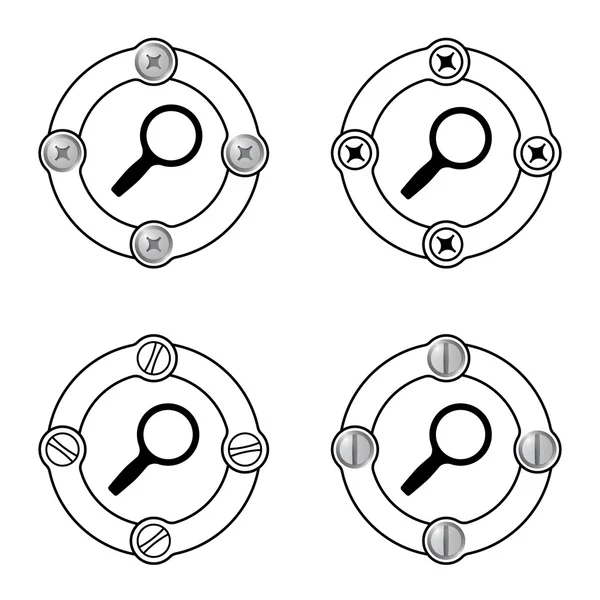 Set of four flat frames and magnifier — Stock Vector