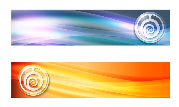 Set de dos banners con ondas y símbolo espiral — Archivo Imágenes Vectoriales