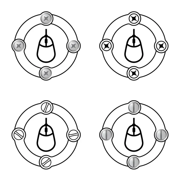 Set of four flat frames and mouse — Stock Vector