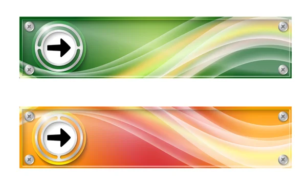 Conjunto de dois banners com arco-íris colorido e seta — Vetor de Stock