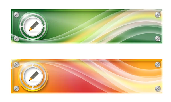 Uppsättning av två banners med färgade rainbow och penna — Stock vektor