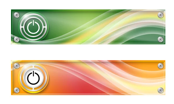 Zestaw dwóch banerów z rainbow kolorowe i przycisk zasilania — Wektor stockowy