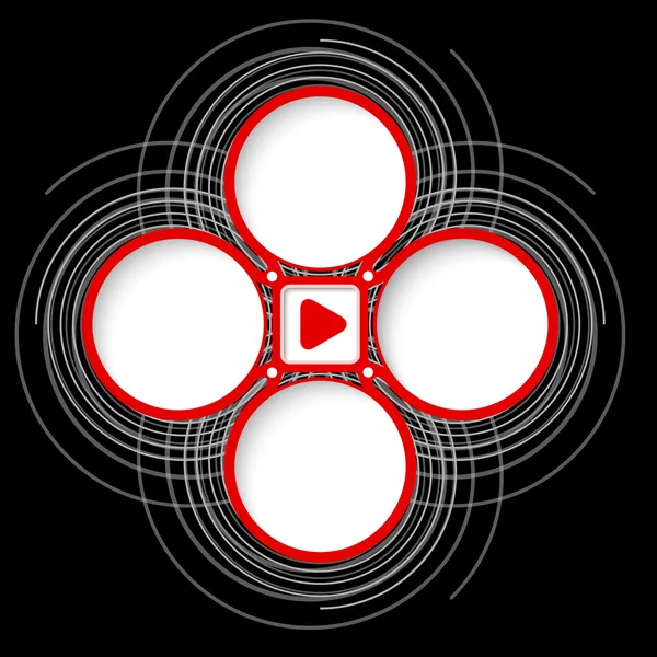 Quatre cadres circulaires colorés pour votre texte et jouer le symbole — Image vectorielle