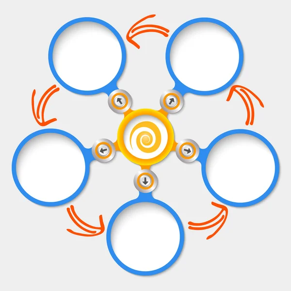 Cinco cuadros de texto circulares abstractos y espiral — Archivo Imágenes Vectoriales