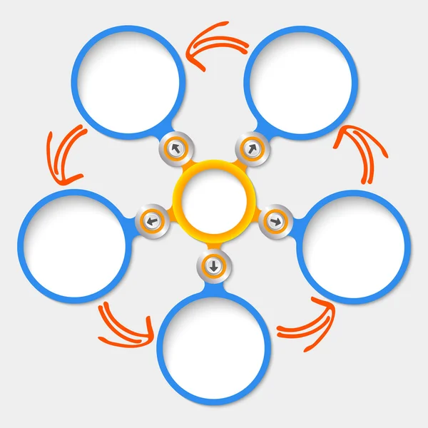 Vijf abstracte circulaire tekstvakken en pointers — Stockvector
