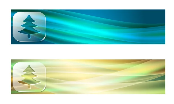 Ensemble de deux bannières avec des vagues et un symbole d'arbre transparent — Image vectorielle