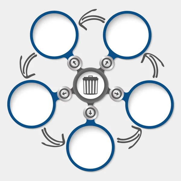 Vijf abstracte circulaire tekstvakken en Prullenbak — Stockvector
