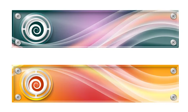 Conjunto de dois banners com arco-íris colorido e espiral —  Vetores de Stock